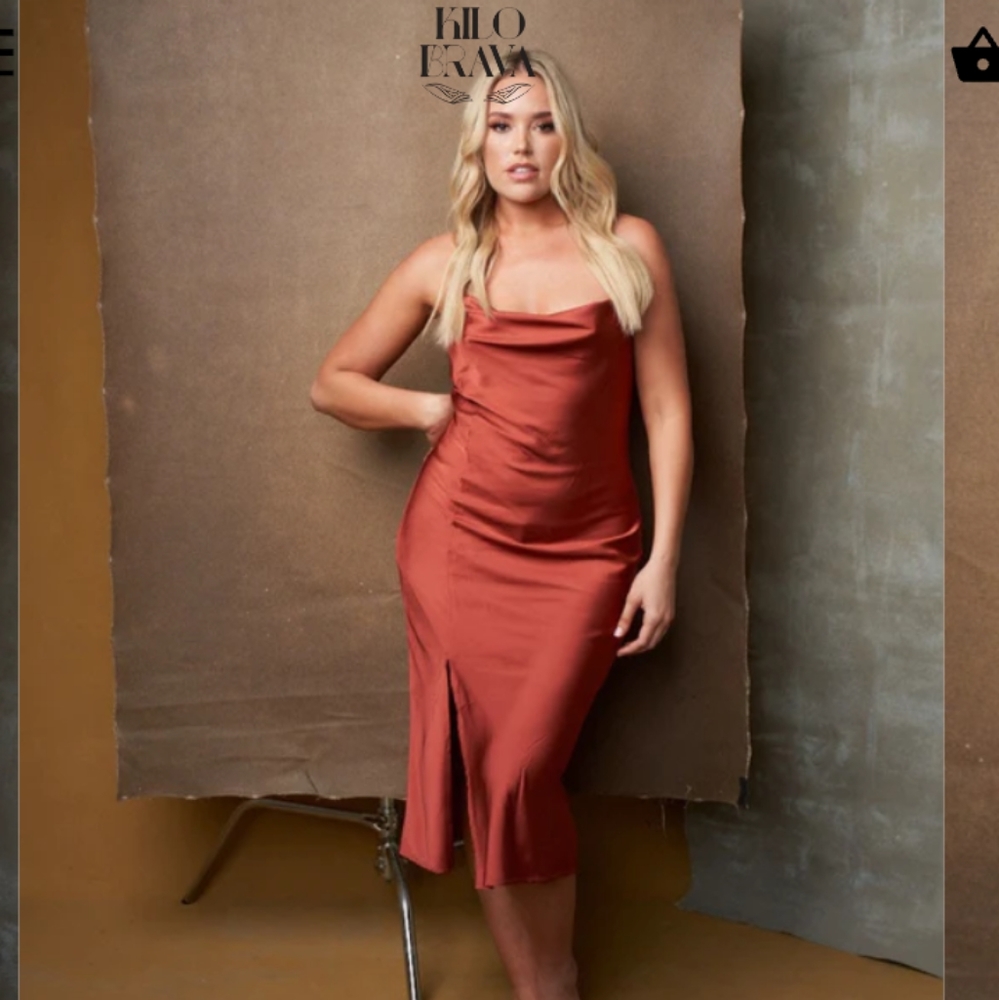 Kilo Brava Satin Cowl Midi Slit Slip
